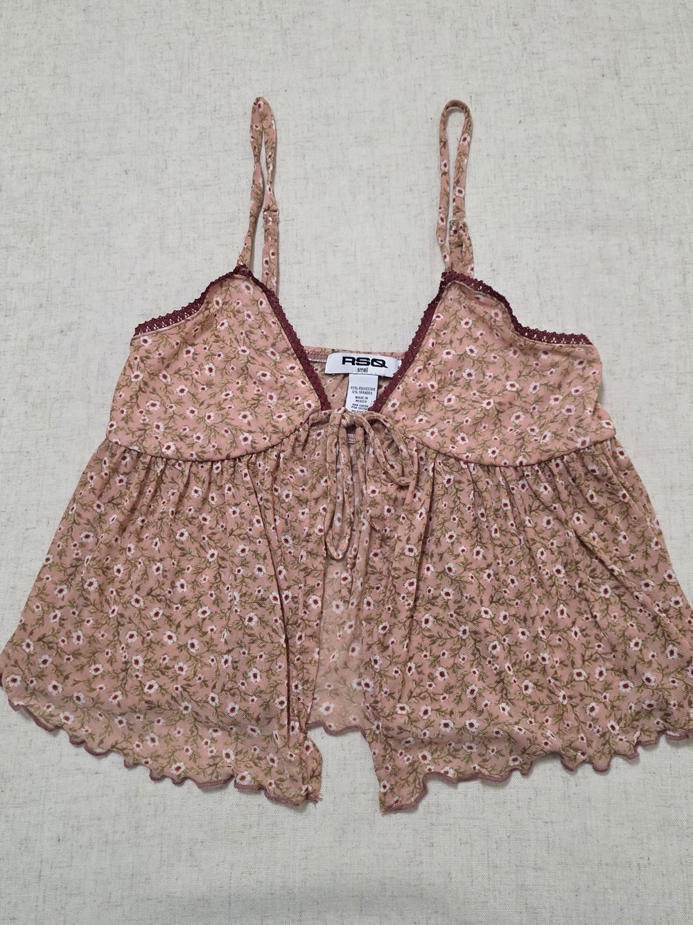 Pink Sheer Babydoll Floral Cropped Open Front Tie Camisole Tank Top